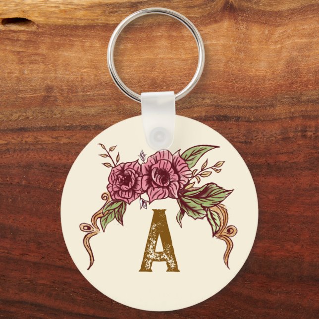 Porte-clés Rose Vintage Personnalisé (Recto)