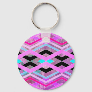 Porte-clés Rose violet et aqua géométrique croisillons rayure