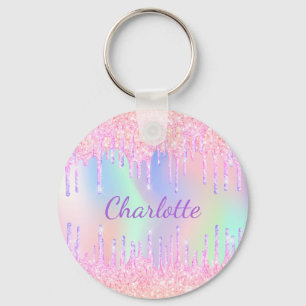 Porte-clés Rose violet gouttes holographique