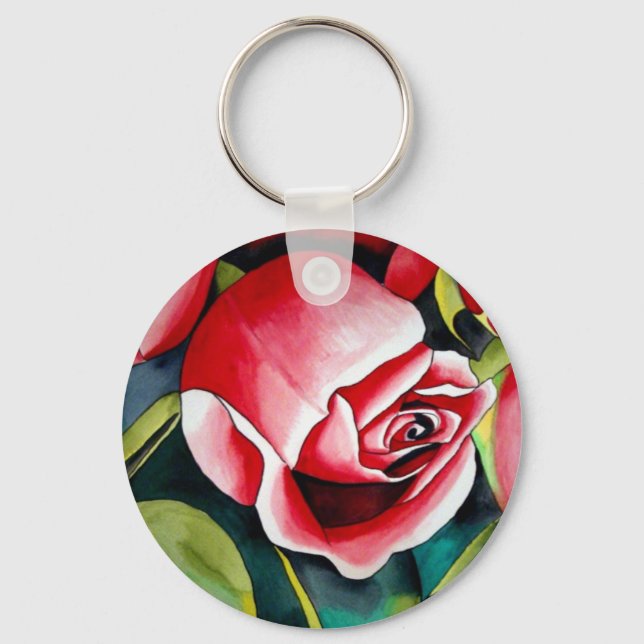 Porte-clés Rosebud rose aquarelle peinture art fleur (Recto)