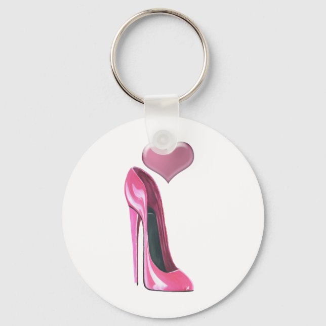 Porte-clés Rosée stiletto haute talon chaussure et coeur (Recto)
