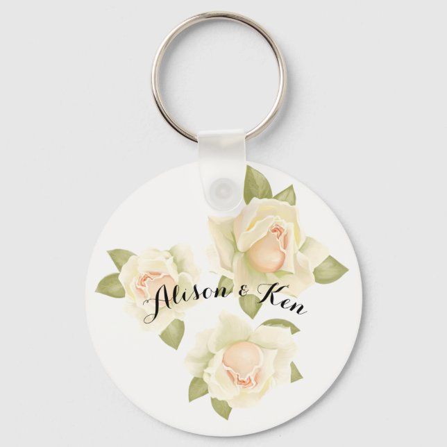 Porte-clés Roses blanches avec nom personnalisé (Recto)