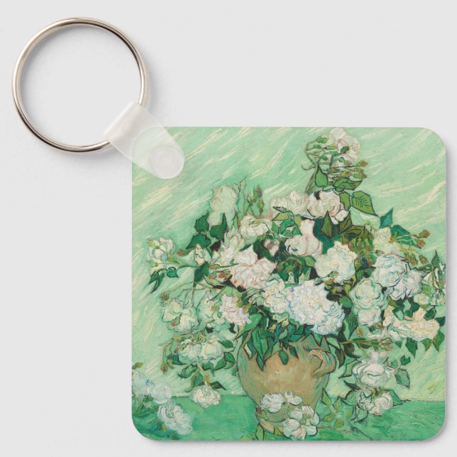Porte-clés Roses blanches de Van Gogh - Art floral menthe vin (Recto)