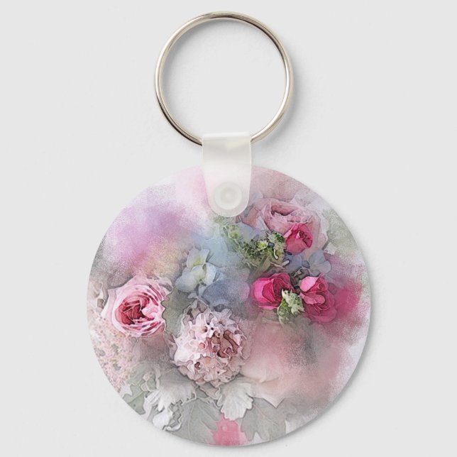 Porte-clés Roses d'aquarelle Fleurs Floral Bouquet Modèle (Recto)