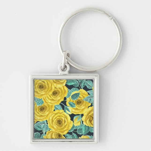 Porte-clés Roses d'aquarelle jaune avec feuilles et pattes de (Devant)