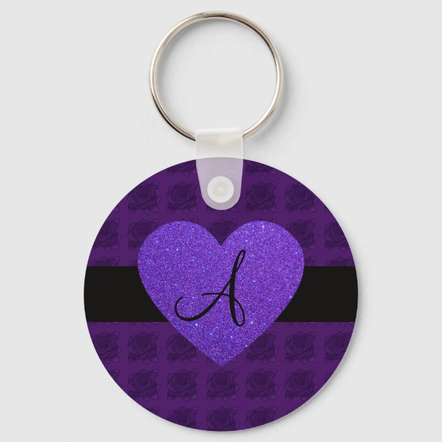 Porte-clés Roses de monogramme de coeur pourpre (Recto)