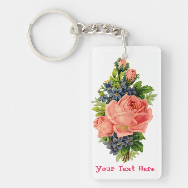 Porte-clés Roses et Violettes Personnalisé (Devant)