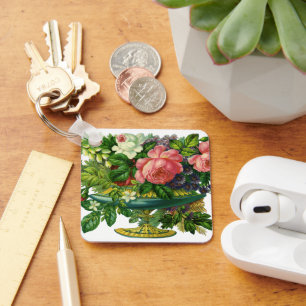 Porte-clés Roses Fleurs Roses Vintage, Vase de Fleurs