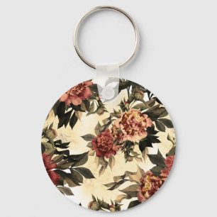 Porte-clés Roses Floral Aquarelle, Motif Peonies.