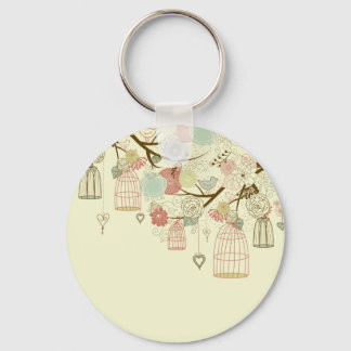 Porte-clés Roses romantiques, oiseaux, oiseaux, cages d'oisea