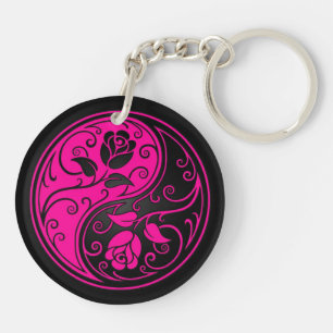 Porte-clés Roses roses et noirs de Yin Yang