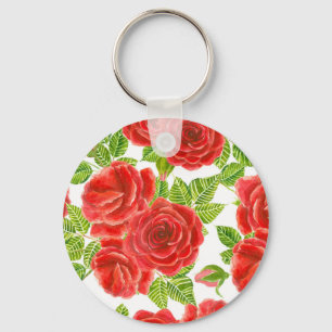 Porte-clés Roses rouges aquarelle transparente motif