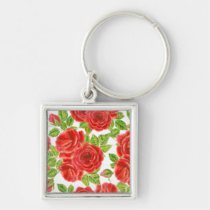 Porte-clés Roses rouges aquarelle transparente motif