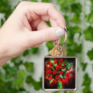 Porte-clés Roses rouges Bouquet d'aquarelle de fleur - bb