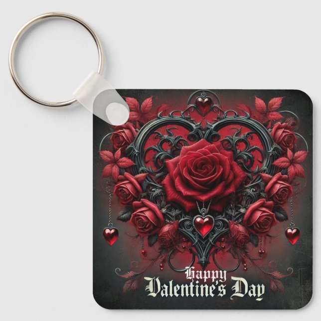Porte-clés roses rouges gothiques Saint Valentin (Recto)