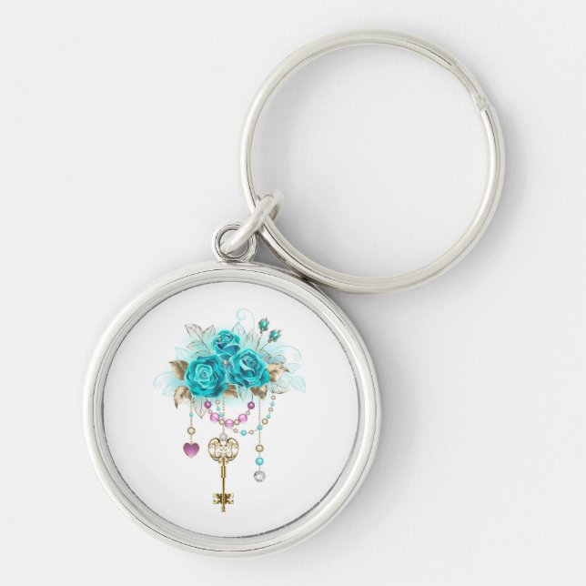 Porte-clés Roses turquoise avec touches (Devant)