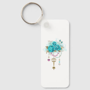 Porte-clés Roses turquoise avec touches