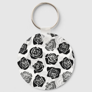 Porte-clés Roses Vintages chic en noir et blanc