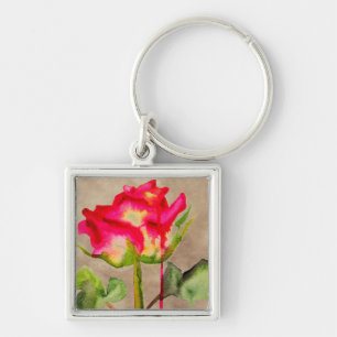 Porte-clés Rosier thé hybride aquarelle art floral moderne