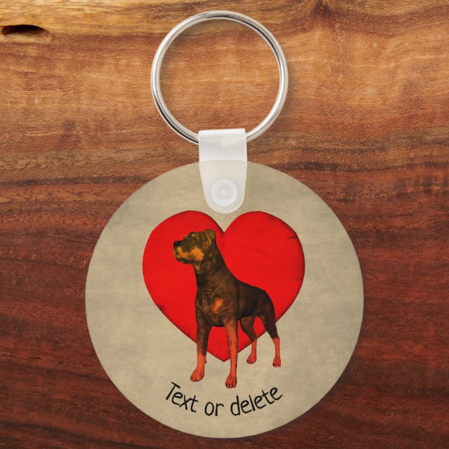 Porte-clés Rottweiler Chien Coeur Rouge Personnalisé (Recto)