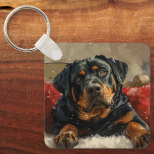 Porte-clés Rottweiler chien festif de Noël