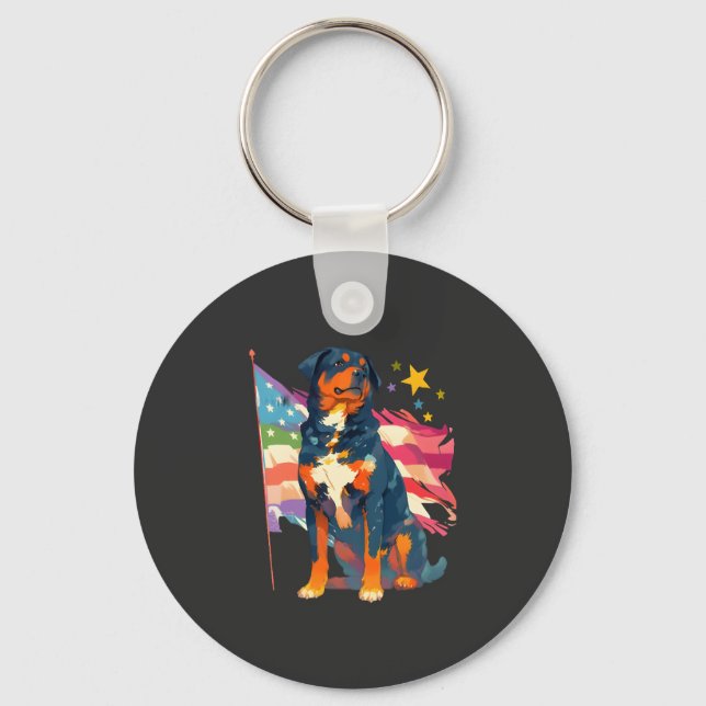Porte-clés Rottweiler patriotique avec drapeau américain (Recto)