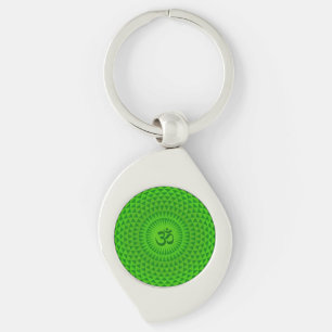 Porte-clés Roue de méditation fleur de lotus vert émeraude OM