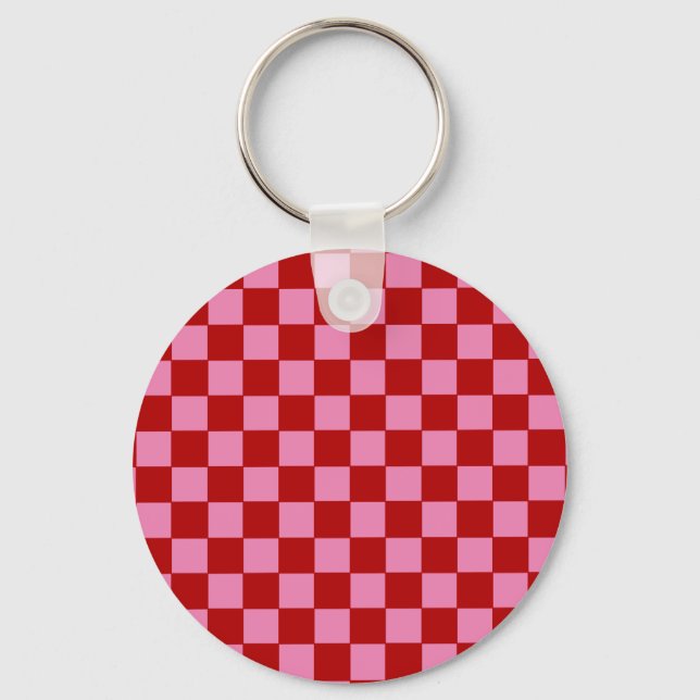 Porte-clés Rouge à carreaux et rose chaud  (Recto)