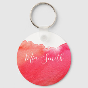 Porte-clés Rouge aquarelle mignon fille nom cadeau