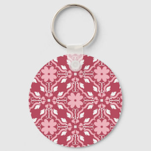 Porte-clés Rouge, beige à fleurs, papier peint motif sans cou