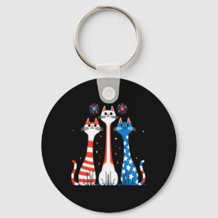 Porte-clés Rouge Blanc Bleu Chats Usa Drapeau Feu 4 juillet