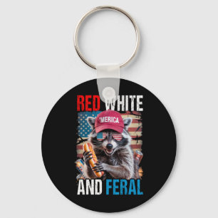 Porte-clés Rouge Blanc Et Feral Funky Raccoon Patriotique 4èm