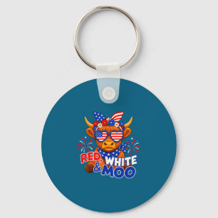 Porte-clés Rouge blanc et vache highland patriotique drôle us
