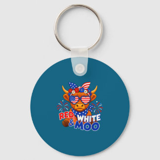 Porte-clés Rouge blanc et vache highland patriotique drôle us
