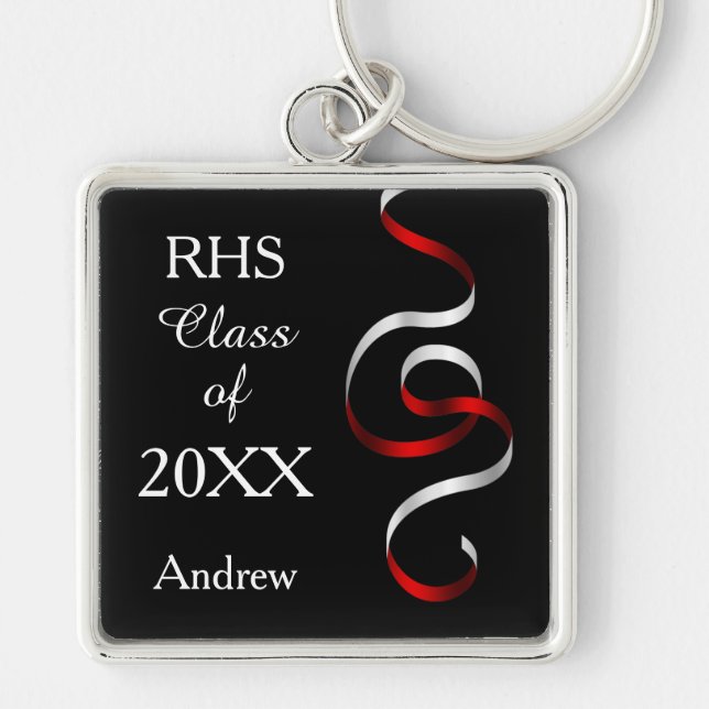 Porte-clés Rouge Blanc Noir Ruban Swirl Graduation (Devant)