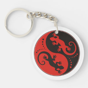 Porte-clés Rouge de noir de Geckos de YIN et de YANG + votre