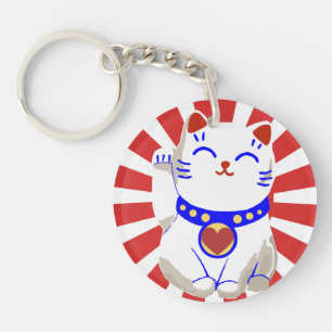 Porte-clés Rouge et blanc mignons chanceux mignons de chat de