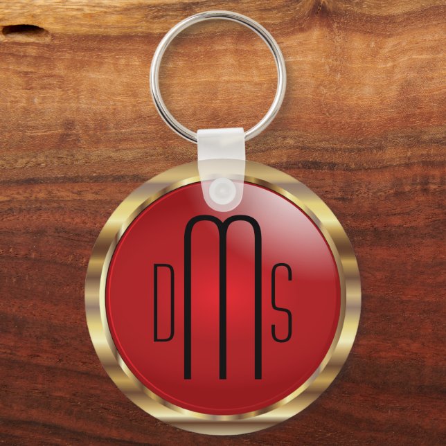 Porte-clés Rouge et Faux Or métallique avec Monogramme (Recto)