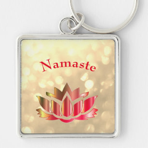 Porte-clés Rouge et or brillant Namaste Lotus Flower