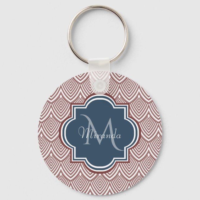 Porte-clés Rouge foncé Déco pétoncles bleu marine Monogramme  (Recto)