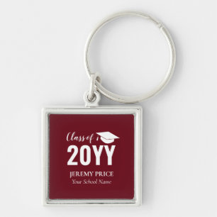 Porte-clés Rouge Grenat, Blanc Votre Nom Cadeau de Remise des