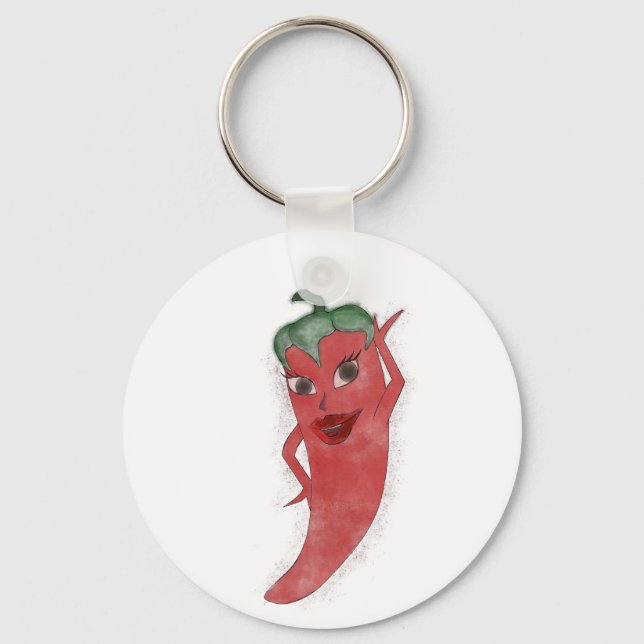Porte-clés Rouge Hot Pepper Diva Aquarelle personnalisée (Verso)