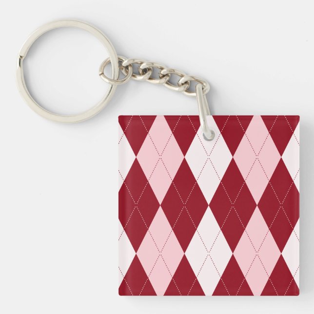 Porte-clés Rouge Jacquard Crimson rose Petit Diamant Forme (Devant)