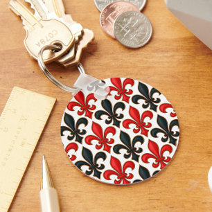 Porte-clés Rouge noir baroque Fleur de lis Motif Design