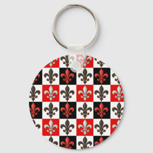 Porte-clés Rouge Noir Blanc À damiers Fleur de lis Design