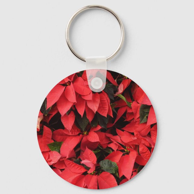 Porte-clés Rouge Poinsettias II Noël Fête Florale (Recto)