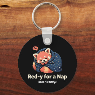 Porte-clés Rouge Prêt Pour Un Petit Sommeil Panda Roux Kawaii