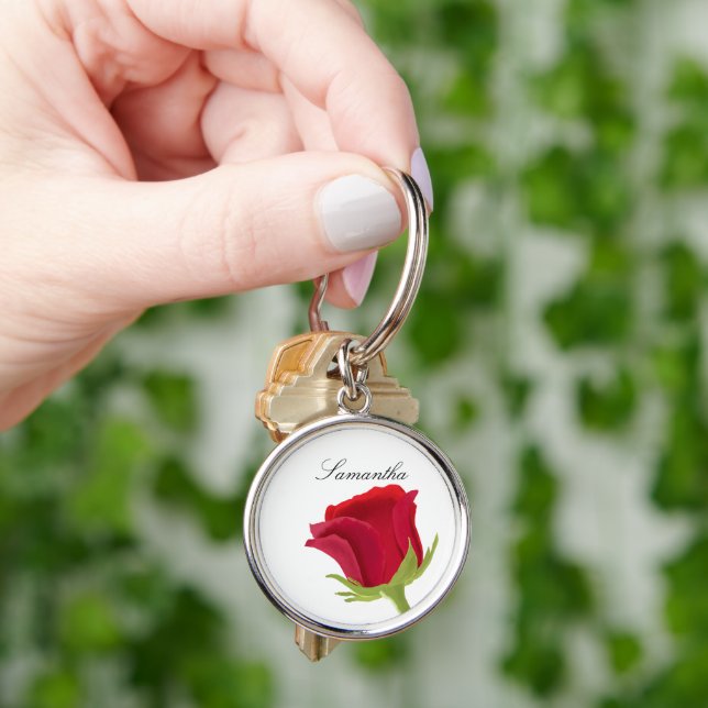 Porte-clés Rouge rose Demoiselle d'honneur Nom (main)