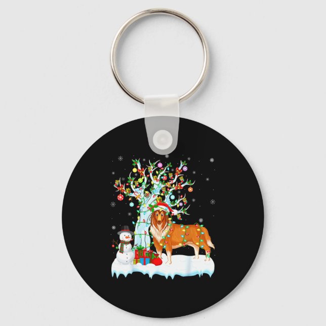 Porte-clés Rough Collie Dog Xmas Tree Lighting Rough Collie C (Recto)