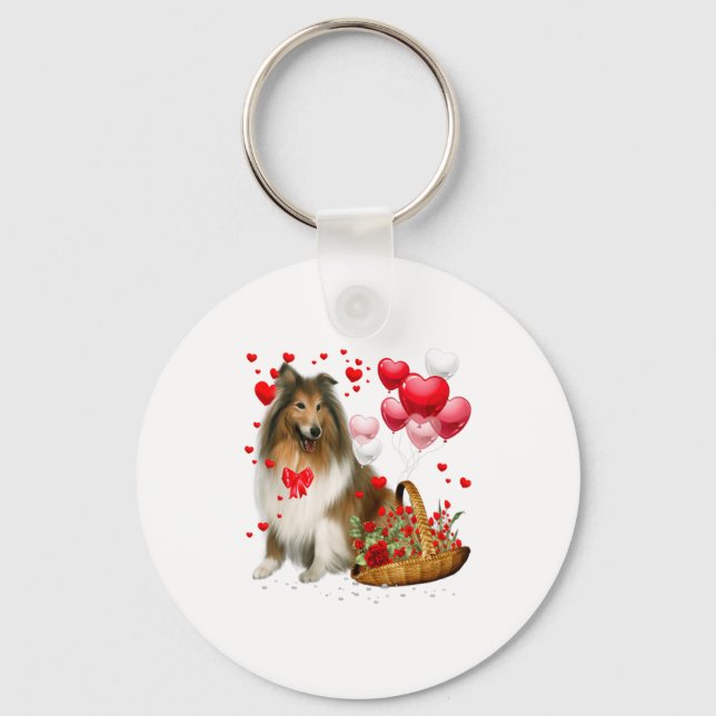 Porte-clés Rough Collie Heart Balloon Happy Valentine Day Dog (Recto)